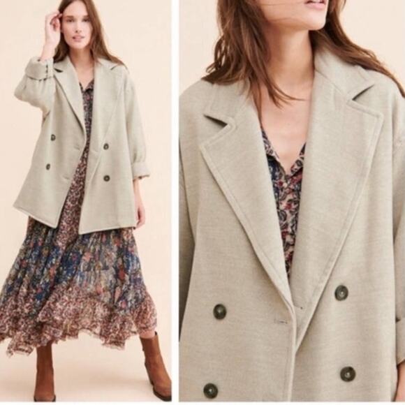 Free people Hannah slouchy oversized coat double breasted casual bohemian jacket - Picture 1 of 13